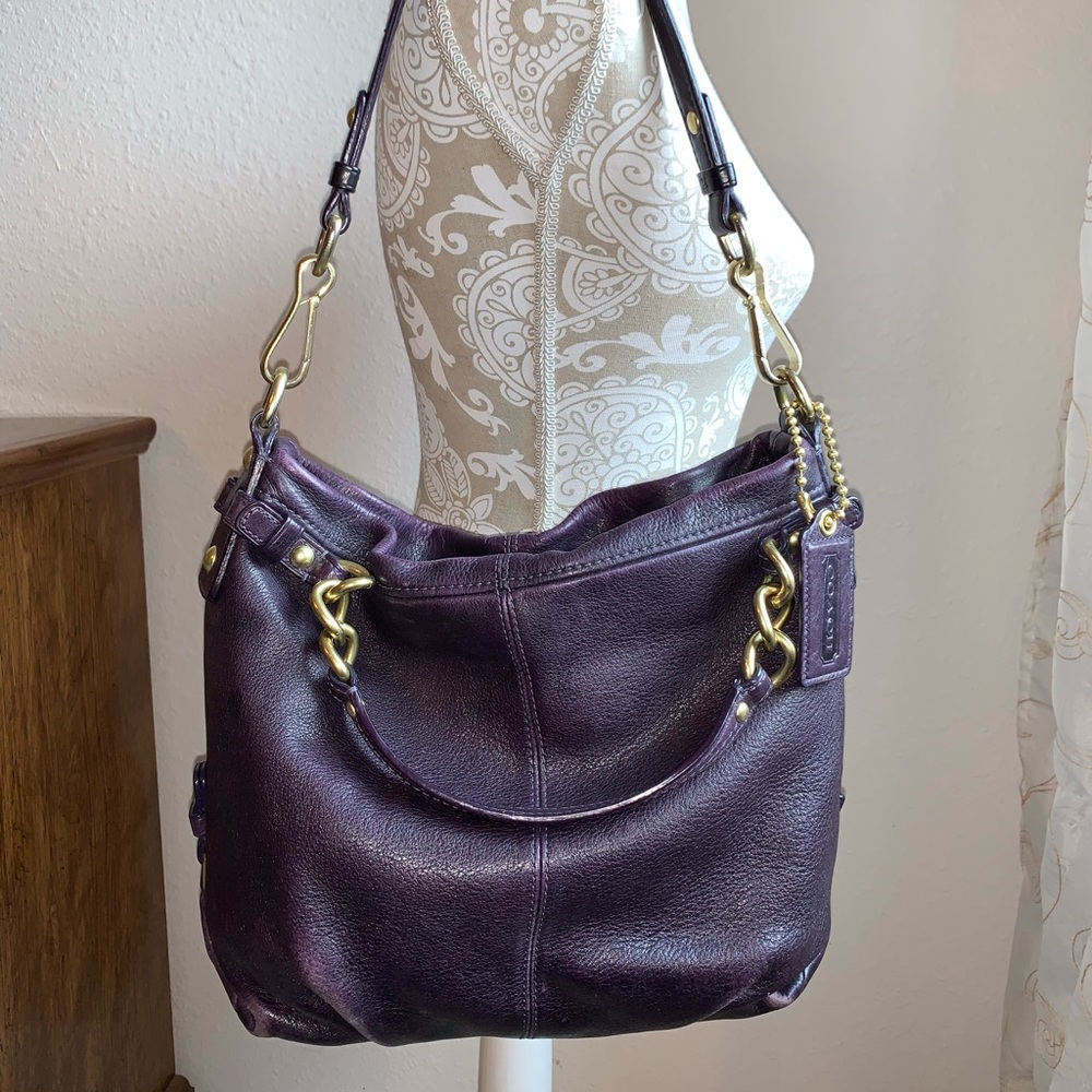 COACH 14142 Brook Pebbled Leather hobo in Eggplant